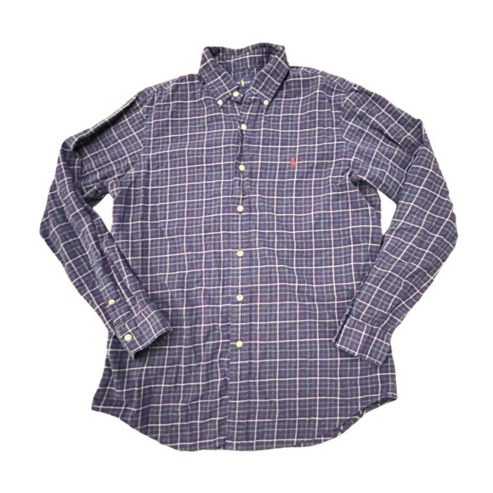 RALPH LAUREN Men's Button-Down Shirt Colorful Blue‎ Plaid Long Sleeve Size MED